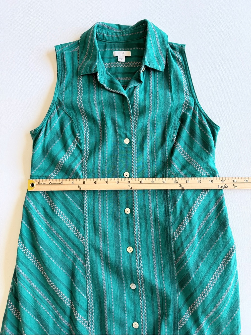 J. Jill Dobby Dress Green Striped Button Front Maxi Dress XS - Picture 12 of 15